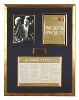 John F. Kennedy 1961 Signed LIFE Inaugural Spectacle Magazine Display matted with "Ask Not ..." Inaugural Speech